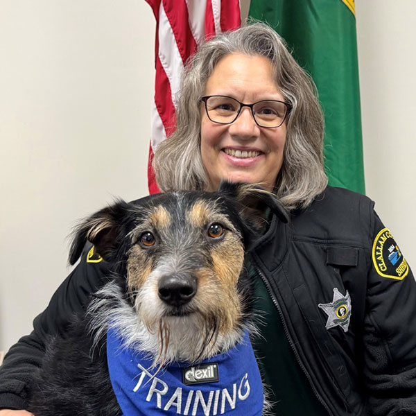 A small logo depicting the news story CLALLAM SHERIFF CHAPLAIN K-9 THERAPY TEAM BEING TRAINED