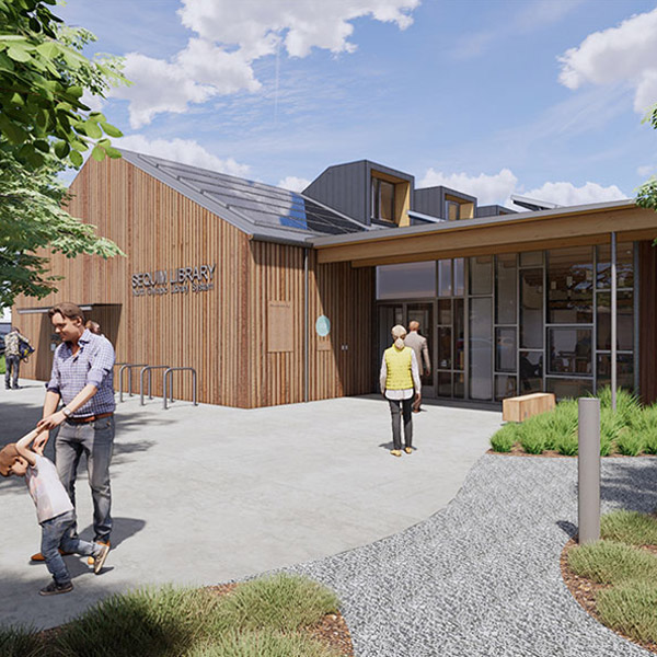 A large logo depicting the news story SEQUIM LIBRARY PROVIDES VIRTUAL TOUR OF NEW FACILITY UNDER CONSTRUCTION